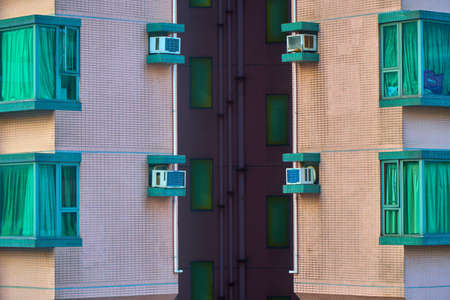 HONG KONG - JUNE 30, 2018: Closeup of the outer sewage tubes on the wall of the high floor condominium.のeditorial素材