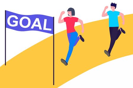 Concept growth and the path to success. Path to goal, goal achievement, motivation for success. People run up the arrow to the goal. Can used for banner, poster, website design, social mediaのイラスト素材