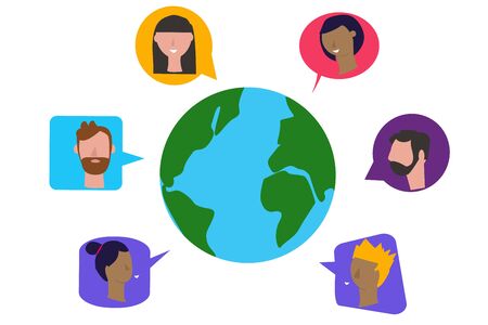 Vector illustration of global network connection and people social network concept. Can used for web banners and printed materials, social media.のイラスト素材