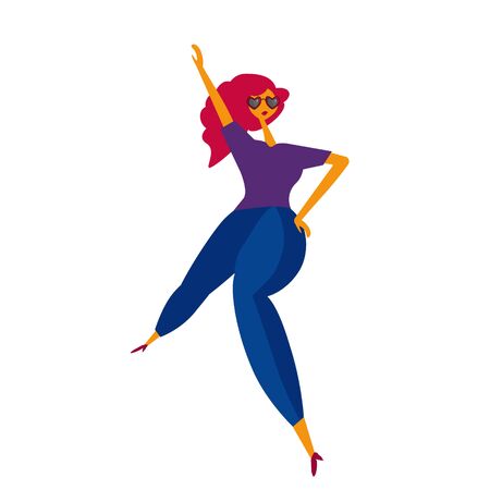 Happy woman dancing. Can used for web banner, social media, poster, clothes, printed materials, textileのイラスト素材