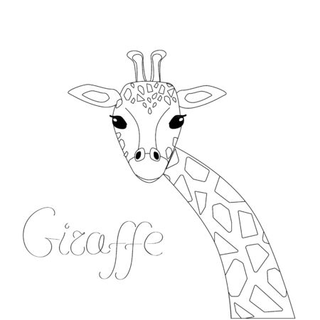 Cute giraffe illustration in black and white for coloring book. Vector illustration in geometric style. Print or Poster Design for Kids, coloring book. Greeting Card, dishes and clothes.のイラスト素材