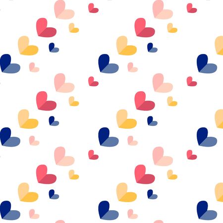 Seamless pattern of cute love hearts in cartoon style in bright and pastel colors placed diagonally. Simple seamless pattern for background, wrapping paper, fabric surface design, for St.Valentine dayのイラスト素材