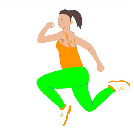 Woman dressed in sportswear running or jogging. Sports activity, healthy lifestyle. Sport women vector flat illustration isolated on white background in different posesのイラスト素材