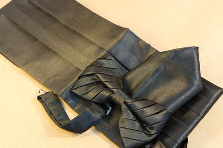 Black bow tie with a sash and a handkerchief for a suit for the evening ballの写真素材