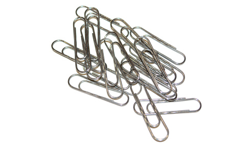 Image of silver paper clip isolated on white backgroundの写真素材