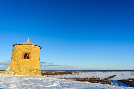 The medieval fortress of the Bulgars, on the mountain in winterの写真素材