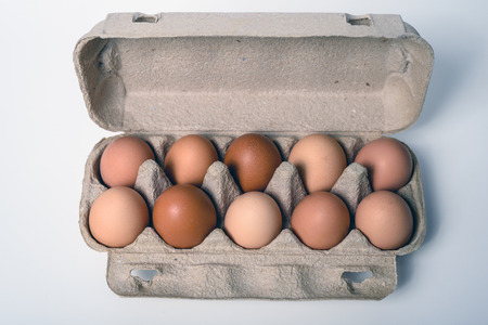 Front view of the container of recycled raw eggs.