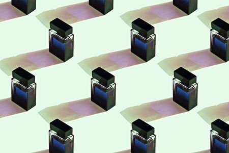 trendy pattern of perfume water bottles on white background, perfume conceptの写真素材