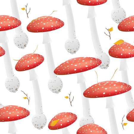 Red mushroom pattern. Red fungus textile. Autumn leaves. Blewitsのイラスト素材