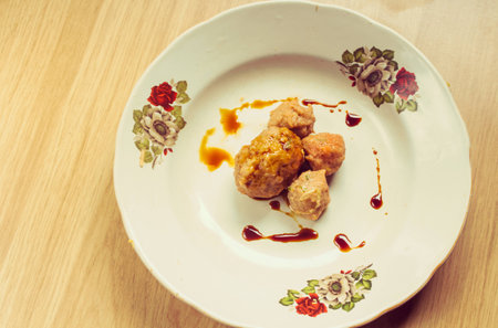 Meetball on the tableの写真素材