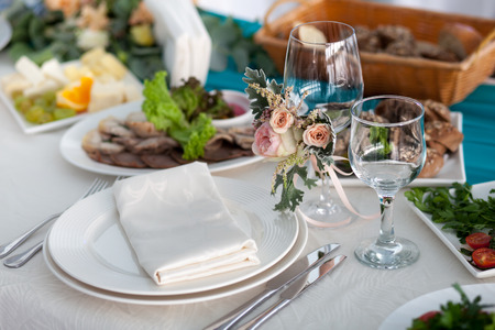 Table set and salad for a wedding receptionの写真素材