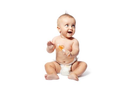 child brushing teeth, isolated on white background