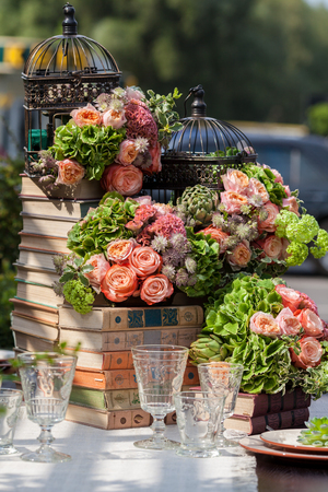 Table set for an event party or wedding receptionの写真素材