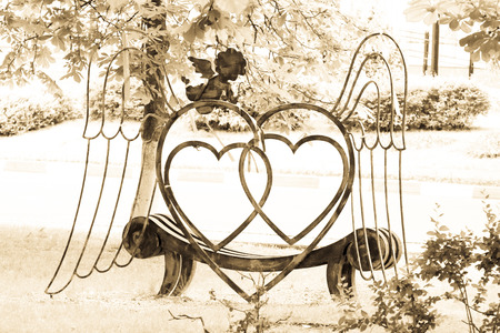 bench for lovers in the city Park of ancient Polotskの写真素材
