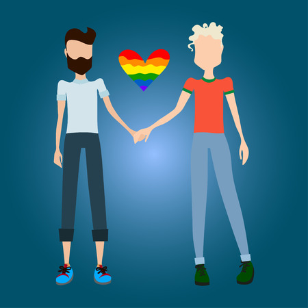 Gay Couple Illustration with Two Guys Being in Love and Holding Hands, Flat Designのイラスト素材