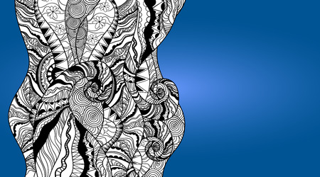 Vector Artistic Template Banner Background Illustration with a Blue Gradient and Black and White Hand Drawn Floral Abstract Line Artのイラスト素材