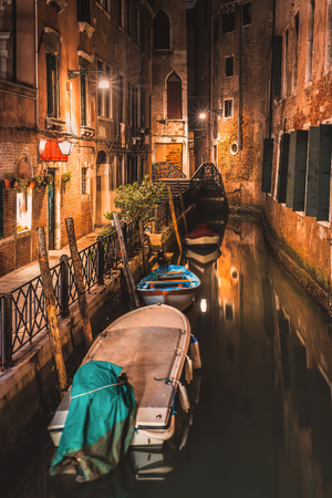 One of the beautiful alley discovered on night walk through Veniceの写真素材
