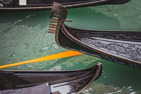 Grand canal of Venice, Italy with two gondola boats driving opposite directions.の写真素材