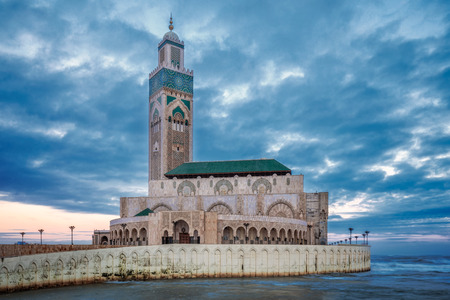 The Hassan II Mosque  largest mosque in Morocco. Shot at sunrise in Casablanca.の写真素材