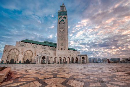 The Hassan II Mosque  largest mosque in Morocco. Shot  at sunrise in Casablanca.の写真素材