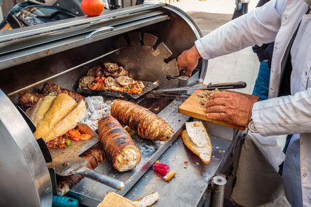 Kokoretsi is national dish from lamb fat at the Grand Bazaar, Istanbul.の写真素材