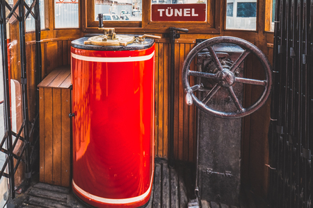 Interior of Beyoglu old red tram,Istanbul, Turkeyの写真素材