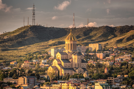 Areal view at the sunset from high mountain of the TBILISI, GEORGIA