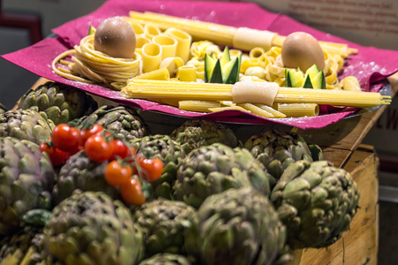 Wine and cheese plate outside local restaurant in Rome, Italy.の写真素材
