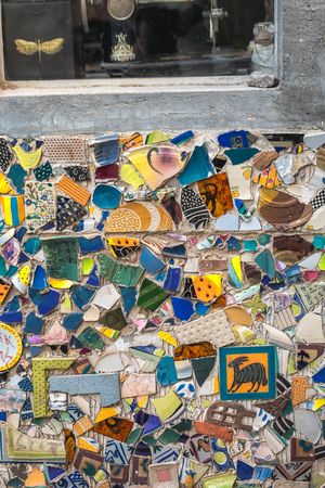 Ceramic mosaic wall made from diffirent pieces Tel Aviv, Israel.の写真素材