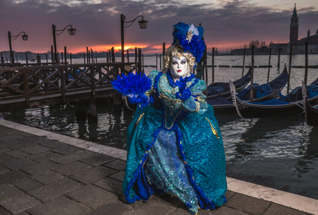 Venice Carnival 2018. Decorated mask in Piazza San Marco, Venice, Italy.のeditorial素材