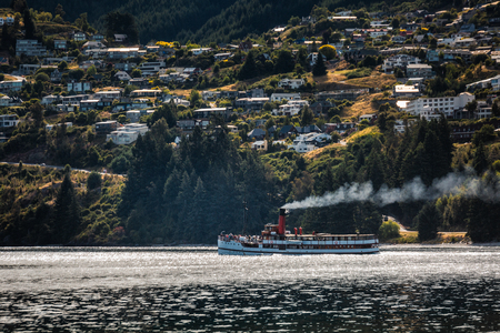 Boat at Lake Wakatipu in extreme sports capital Queenstown, New Zealand.の写真素材