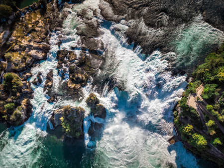 Rhine Falls (Rheinfall) waterfalls with Schloss Laufen castle, Neuhausen near Schaffhausen, Canton Schaffhausen, Switzerland, Europeのeditorial素材