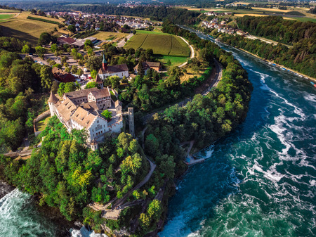 Rhine Falls (Rheinfall) waterfalls with Schloss Laufen castle, Neuhausen near Schaffhausen, Canton Schaffhausen, Switzerland, Europeのeditorial素材