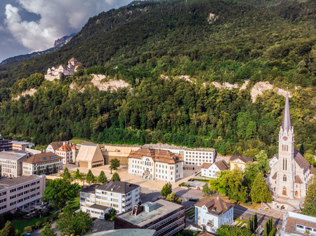 Vaduz Liechtenstein capital  aerial view from the drone.のeditorial素材