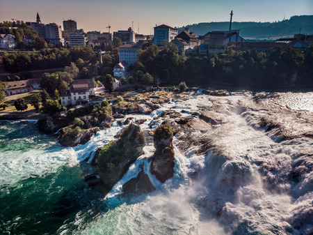 Rhine Falls (Rheinfall) waterfalls with Schloss Laufen castle, Neuhausen near Schaffhausen, Canton Schaffhausen, Switzerland, Europeのeditorial素材