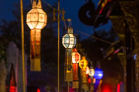 Loi krathong lantern Candle twilight time Festival held yearly at November every year.の写真素材