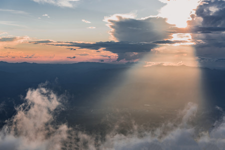 Beautiful panorama with mountains on horizon at the sunset