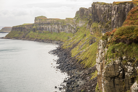Beautiful autumn panoramic landscape in Scotland, wet weather outsideの写真素材