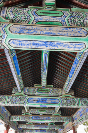 Part of the ornament of a traditional Chinese building close-up.の写真素材