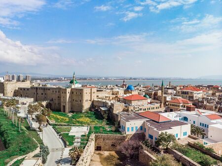 View of Ancient city of Akko (Acre) on the Mediterranean withe sea and clouds on background, Middle East, Israelの写真素材
