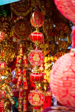 Red Chinese decoration for sale in the Thai capital Bangkok.の写真素材