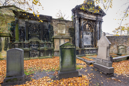 Edinburgh, Scotland - October 10, 2017: Greyfriarâ€™s Kirk, an ancient and spooky cemetery just...