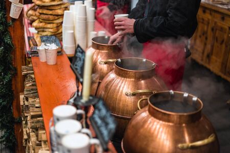 Mulled wine at traditional Christmas market on Vorosmarty Squareの写真素材