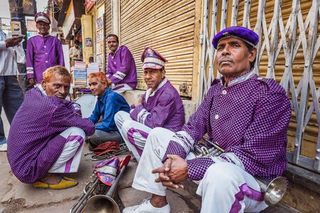 Vrindavan, India - March 12 2017: Indian band at Holi festival in Vrindavan, India.のeditorial素材