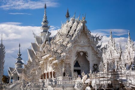 White temple Wat Rong Khun. Famous place in Thailand and popular with foreigners, Chiang Rai, Thailand,の写真素材