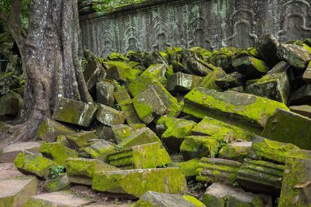 Old moss stones at Angkor Wat, Siem Reap, Cambodia.の写真素材