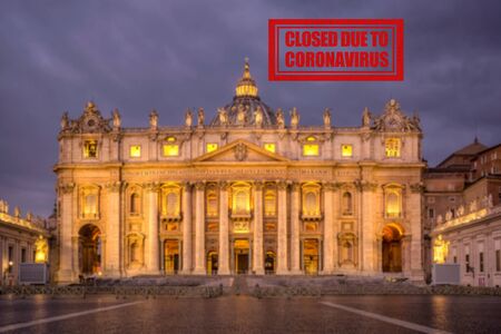 Following the coronavirus outbreak, the Italian Government has decided for a massive curfew, leaving even the Old Town totally deserted. Here in an empty street of Vatican city.の写真素材