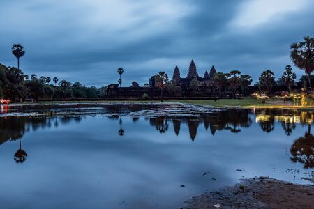 Blue hour before sunrise over Angkor Wat, Siem Reap, Cambodia.の写真素材