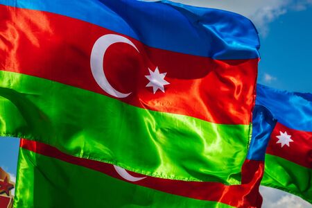 Azerbaijan flag at the celebration of the 75th anniversary of the victory in the Great Patriotic War, parade of May 9 in Minsk, Belarus.の写真素材