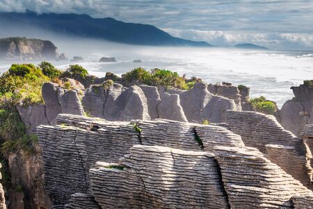 Punakaiki Pancake Rocks in Paparoa National Park, West Coast, South Island, New Zealand.の写真素材